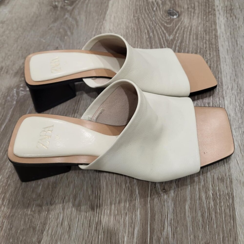 Zara Block Heel Slide Sandals Size 36